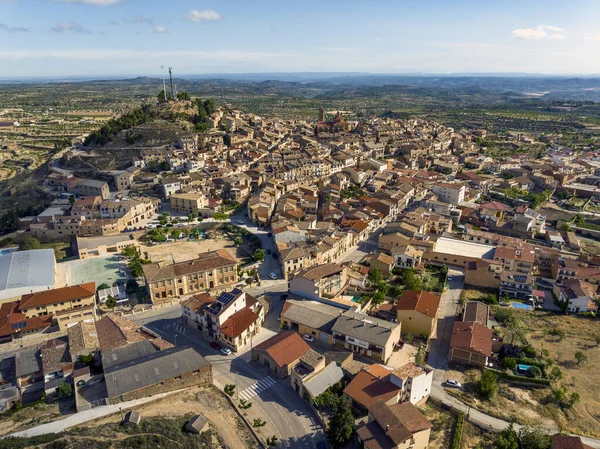 Miasto Calaceite Prowincji Teruel Aragon Hiszpania Boczny Widok Powietrza — Zdjęcie stockowe