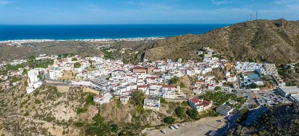 Picturesque Spanish Hillside White Washed Village Mojacar Sunny Day Blue — Stock Photo, Image