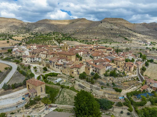 Mirambel Teruel Boční Panoramatický Letecký Pohled Španělsko — Stock fotografie