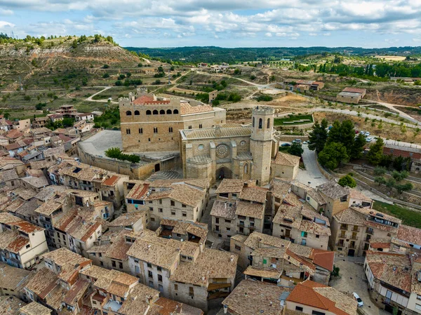 Widok Lotu Ptaka Prowincję Valderrobres Teruel Zamek Kościół Santa Maria — Zdjęcie stockowe