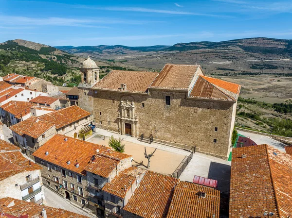 Puertomingalvo Provincie Teruel Uvedené Jako Krásná Města Španělska Close Kostel — Stock fotografie