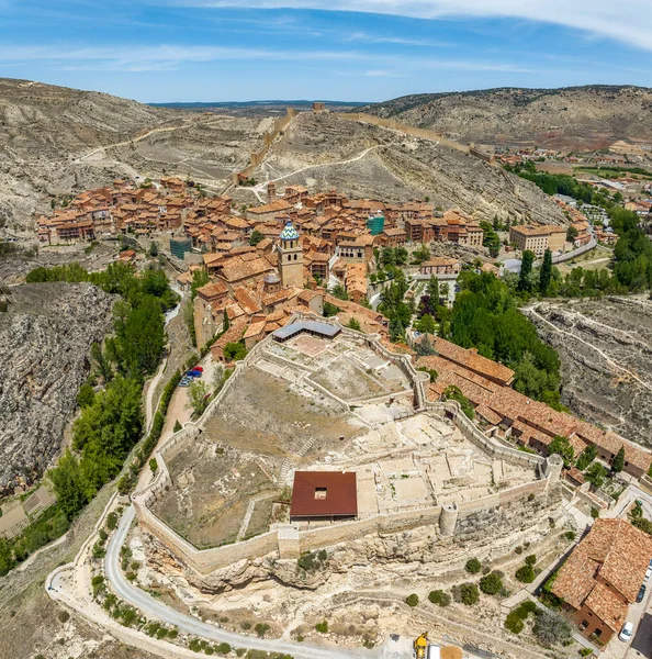 Vista Aérea Panorâmica Castelo Albarracin Província Teruel Listados Como Belas — Fotografia de Stock