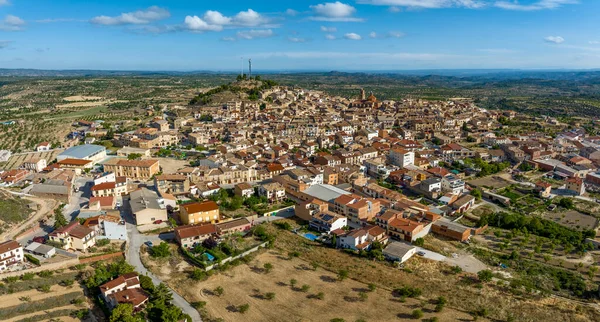Miasto Calaceite Prowincji Teruel Aragon Hiszpania Panoramiczny Widok Lotu Ptaka — Zdjęcie stockowe
