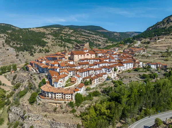 Panoramiczny Widok Powietrza Linares Mora Prowincji Teruel Wymienione Jako Piękne — Zdjęcie stockowe