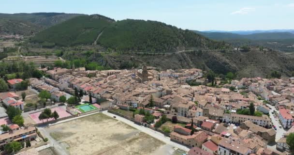 Vue Aérienne Ancienne Collégiale Santa Maria Mayor Rubielos Mora Province — Video