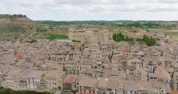 Luchtfoto Van Provincie Valderrobres Teruel Kasteel Kerk Van Santa Maria — Stockvideo