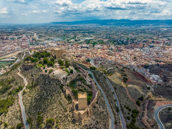 Vista Panorâmica Com Castelo Primeiro Plano Cidade Lorca Província Múrcia — Fotografia de Stock