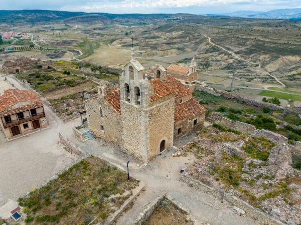 Gmina Moya Hiszpanii Należąca Prowincji Cuenca Kościół Widokiem Lotu Ptaka — Zdjęcie stockowe