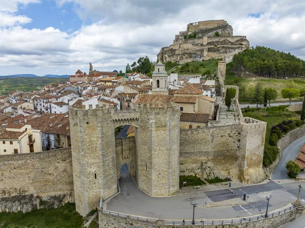 Castellon Daki Morella Spanya Daki Sant Miquel Kulelerinin Havadan Görünüşü — Stok fotoğraf