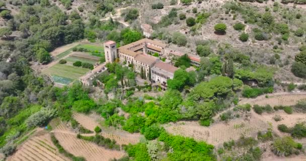 Vista Aérea Del Monasterio Sant Jeroni Vall Betlem Murta Badalona — Vídeos de Stock