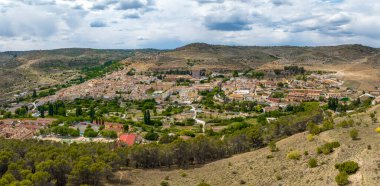 İspanya 'nın Guadalajara eyaleti Pastrana' nın panoramik hava manzarası.