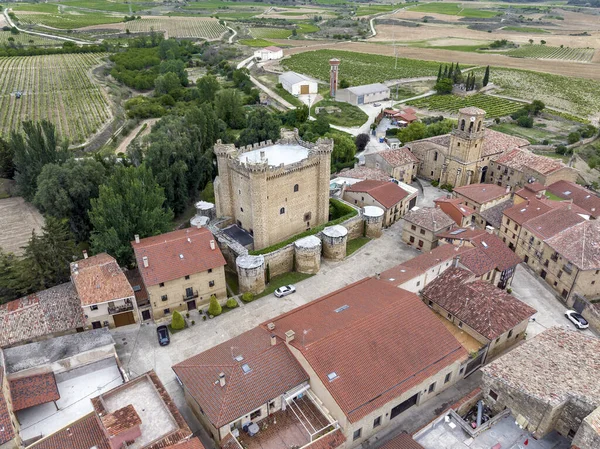 Sajazarra Gehört Rioja Blick Auf Das Schloss Und Die Kirche Stockbild