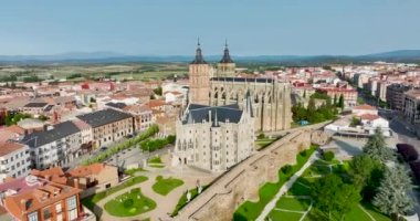 Astorga Leon Panoramik şehir manzarası, İspanya.
