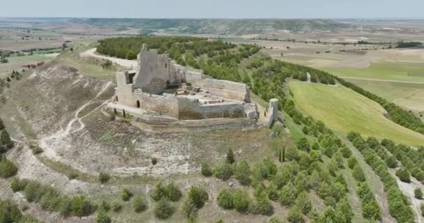 Castrojeriz Burgos Stop Camino Santiago Aerial View Castle Queen Leonor — Stock Video