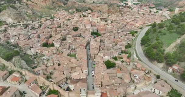 Vista Panorámica Monumental Ciudad Daroca Con Sus Casas Piedra Techos — Vídeo de stock