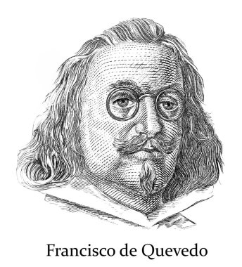 SPAIN - CIRCA 1981: İspanya tarafından basılan pul, Francisco de Quevedo 'yu gösterir