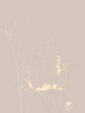 Çiçeklerin narin arkaplanı, narin çiçekleri, botanik unsurları ve altın folyonun dokunuşu. Kırtasiye, düğün, doğum günü, tebrik kartı için şık desen, tarihi, web günlüğünü, sosyal medyayı kaydet