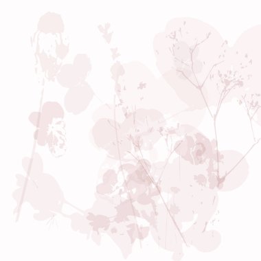 Vahşi çiçeklerle narin bir vektör deseni, bitkisel bitkiler. Yumuşak pastel renkler allık pembe arkaplan