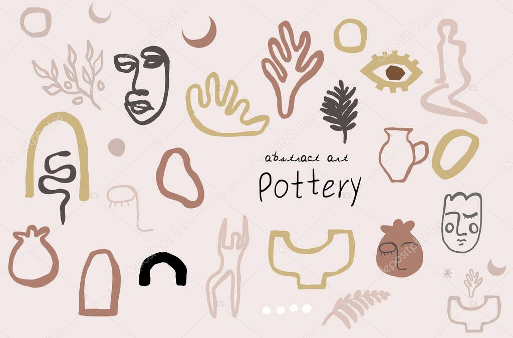 Abstract matisse contemporary art illustrations, bohemian artistic hand drawn minimal style