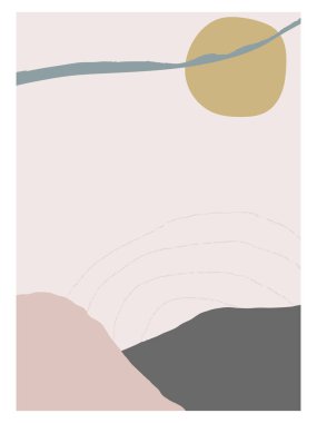 Modern abstract landscape shape art. Trendy organic forms and line art drawing. Chic boho style prints. Vector illustration