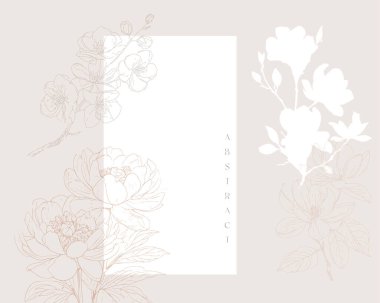 Bahar çiçekleri. Çiçek tasarım unsurları, tebrik kartı, poster, etiket, çiçek tırpanı. El yapımı kumaşlar. Pastel narin botanik sanatı