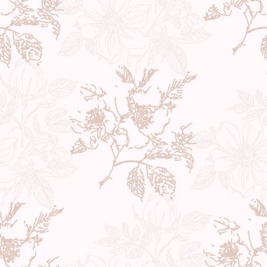 Çiçeksiz desen, soyut yaban gülü kalça motifleri. Botanik arka plan, kumaş baskısı, duvar kağıdı sanatı