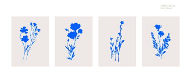 Meadow Çiçekleri vektör çizimi. Botanik başlık geçmişi. Soyut çiçekli ve modern botanikli zarif çiçek desenleri. Yumuşak pastel bej estetik sanat, posterler, asgari sanatsal