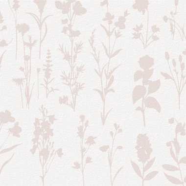 Narin suluboya çayır çiçekleri, botanik dijital kağıt, yumuşak, çıplak bej tonlarda çiçek arkaplanı. Beyaz organik kağıt dokusunda nötr zarif desen