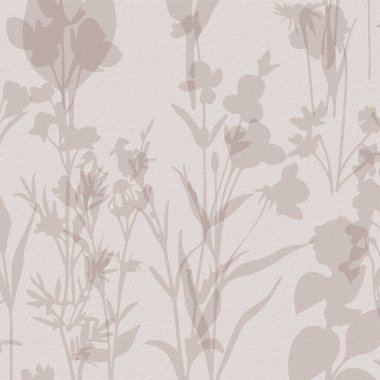 Narin suluboya çayır çiçekleri, botanik dijital kağıt, yumuşak, çıplak bej tonlarda çiçek arkaplanı. Beyaz organik kağıt dokusunda nötr zarif desen