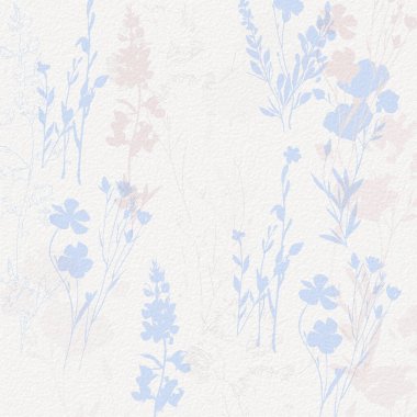 Narin suluboya çayır çiçekleri, botanik dijital kağıt, yumuşak, çıplak bej tonlarda çiçek arkaplanı. Beyaz organik kağıt dokusunda nötr zarif desen