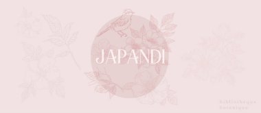 Yaban gülü çiçekli narin çiçek izleri, gül kalça dalları, kuşlar. Yumuşak pastel pembe estetik sanat, posterler, asgari sanatsal. Japon tarzı