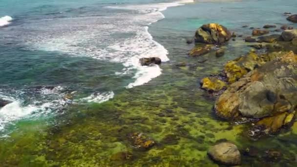 Μεγάλα Κύματα Αφρό Στην Ακτή Του Ωκεανού — Αρχείο Βίντεο