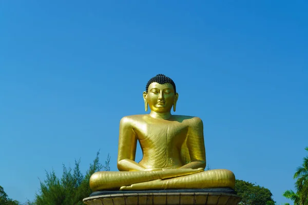 Buda Dourado Sentado Com Olhos Fechados Vista Frontal — Fotografia de Stock