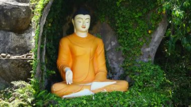 Turuncu renkli Buda oturur ve dinlenir..