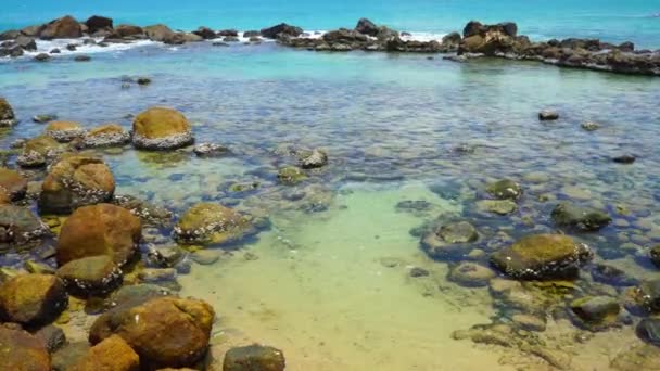 Φυσική Πισίνα Καθαρά Νερά Στην Παραλία Του Ωκεανού — Αρχείο Βίντεο