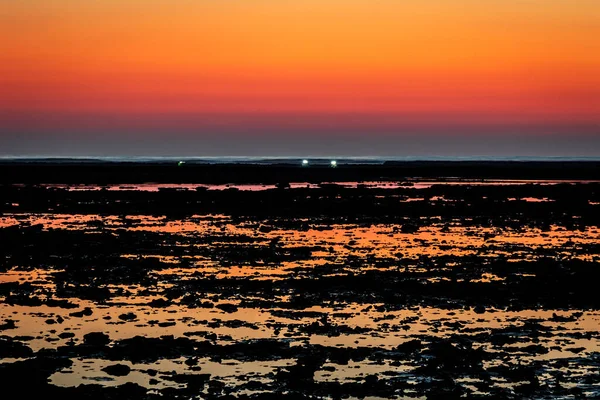Sonnenuntergang Strand Der Corrales Fischboxen Rota Cadiz Spanien — Stockfoto