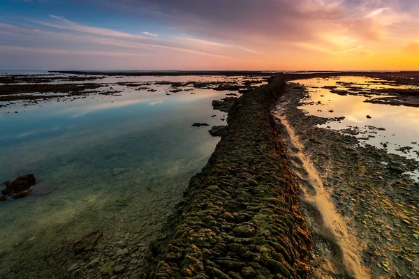 Захід Сонця Пляжі Коридор Рибні Ручки Рота Кадіс Іспанія — стокове фото