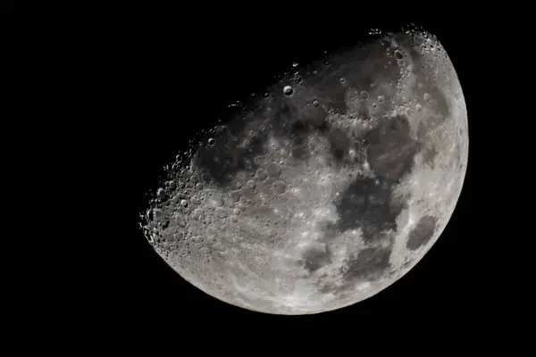 Fecho Lua Mostrando Detalhes Superfície Lunar Março 2019 — Fotografia de Stock