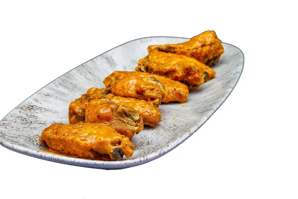 Composition Plate Chicken Wings Buffalo Sauce White Background — Stock Photo, Image