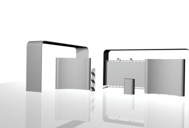 3d rendering of a white and black and gray architecture building interior.