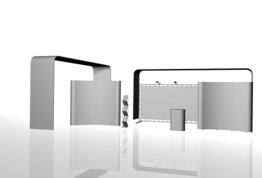 Beyaz, siyah ve gri mimari bir binanın 3D görüntüsü