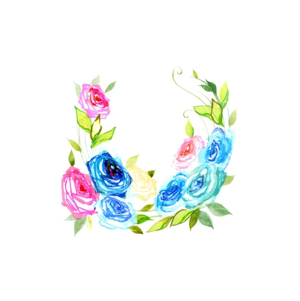 Alfabeto Floral Aquarela Flores Bonitas — Fotografia de Stock
