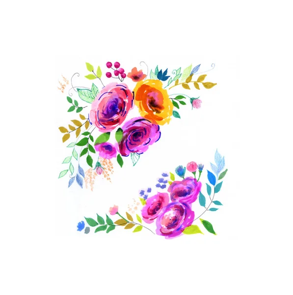 水彩花图案 花朵叶色 — 图库照片