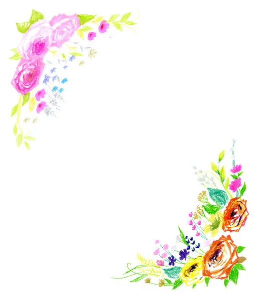 Aquarela Padrão Floral Com Flores Folhas Botões Borboletas — Fotografia de Stock