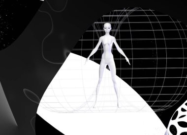 Enerji alanı illüstrasyonu. 3 boyutlu görüntüleme. Kadın sarmal röntgen cihazının içinde.