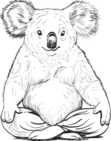 Koala lotus pozisyonu yoga illüstrasyon yoga egzersizleri meditasyon sağlık illüstrasyonu gravür stili