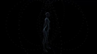 Enerji alanı illüstrasyonu. 3 boyutlu kadın sarmal x-ray sanatının içinde.