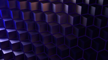 Küplerden oluşan soyut mavi arkaplan parlak kristal küp reklam yüzeyi