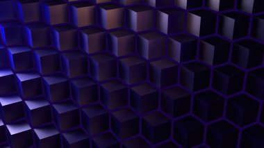 Küplerden oluşan soyut mavi arkaplan parlak kristal küp reklam yüzeyi