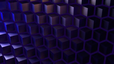 Küplerden oluşan soyut mavi arkaplan parlak kristal küp reklam yüzeyi